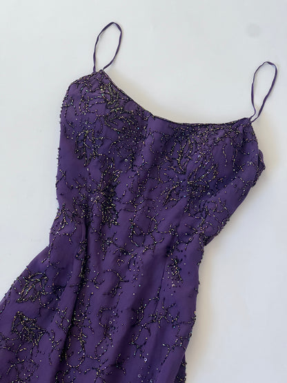 100% Silk Vintage Purple Beaded Dress