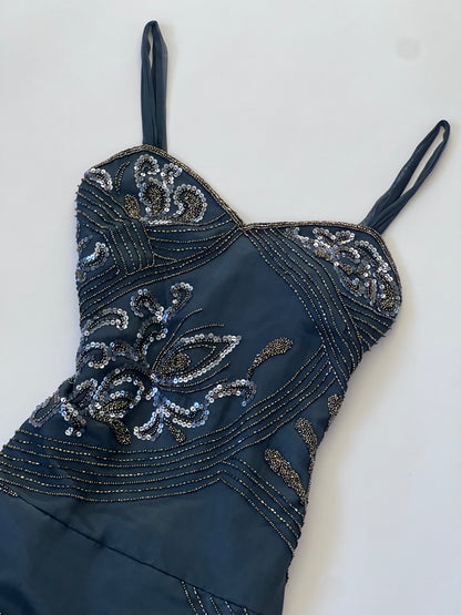 Vintage Dark Teal Beaded Dress