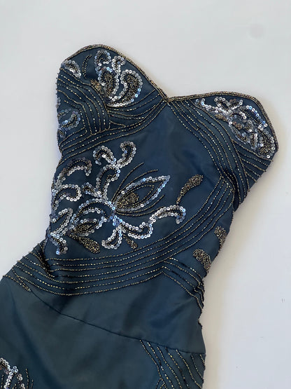 Vintage Dark Teal Beaded Dress