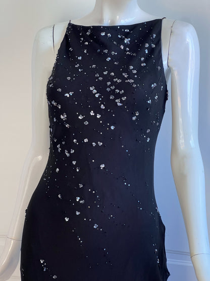 1990's Black Sequin Silk Slip Dress