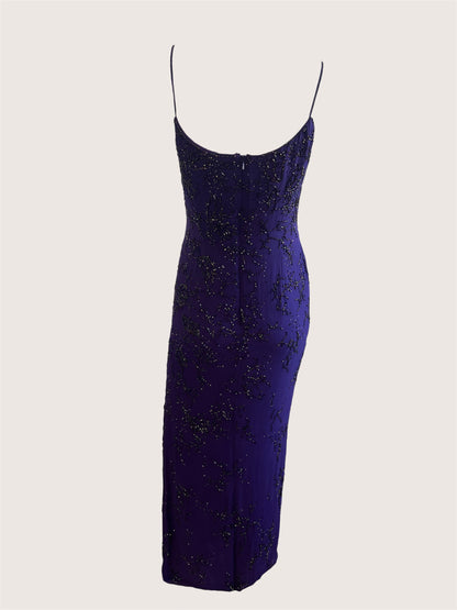 100% Silk Vintage Purple Beaded Dress