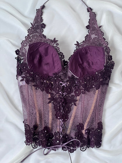 Luxurious Designer Mauve Floral Lace Corset