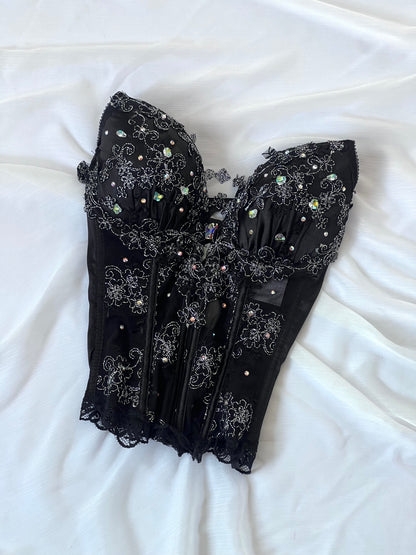 Luxurious Designer Black Crystal Corset Bodice