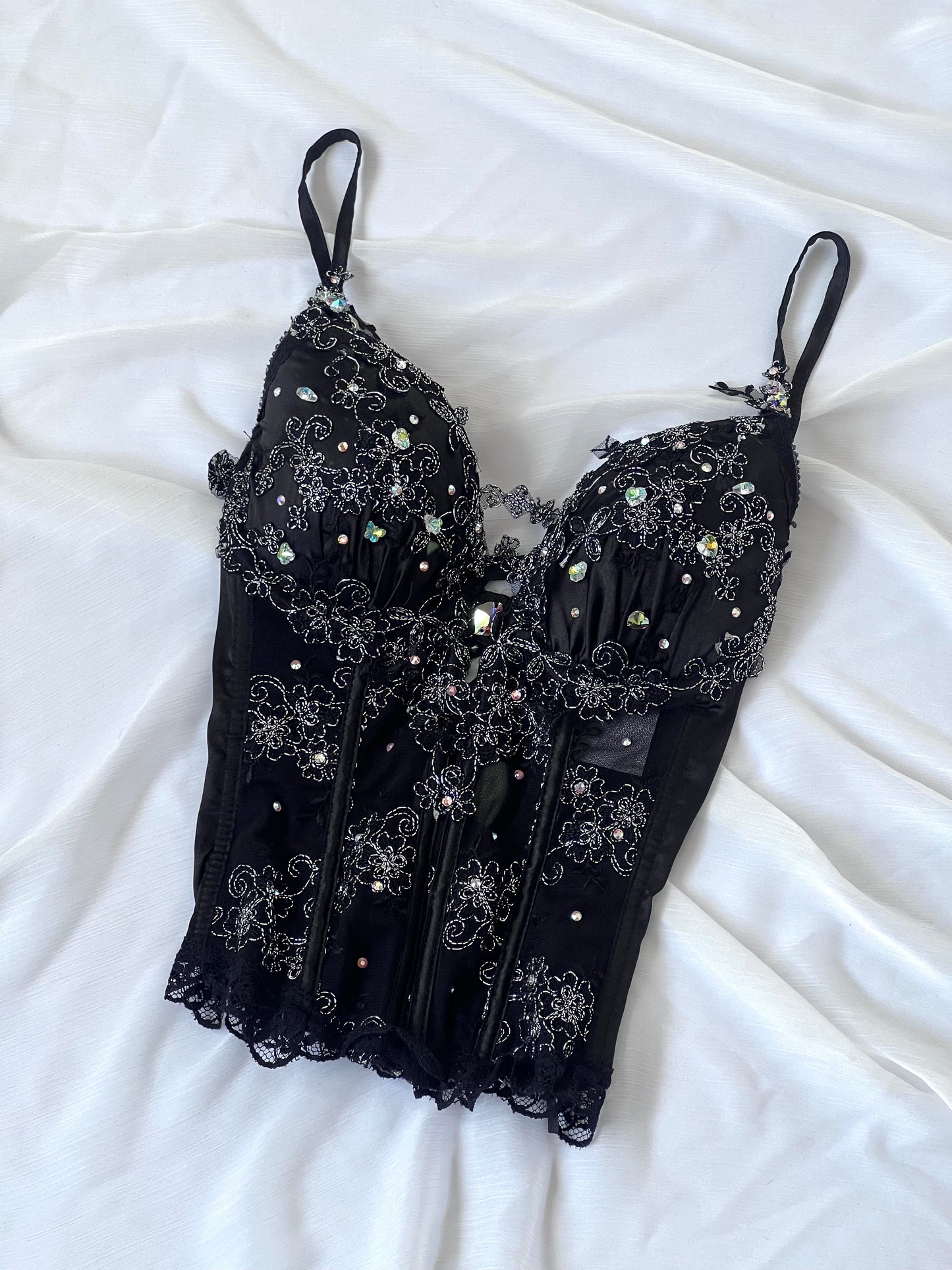 Luxurious Designer Black Crystal Corset Bodice