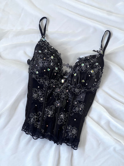 Luxurious Designer Black Crystal Corset Bodice