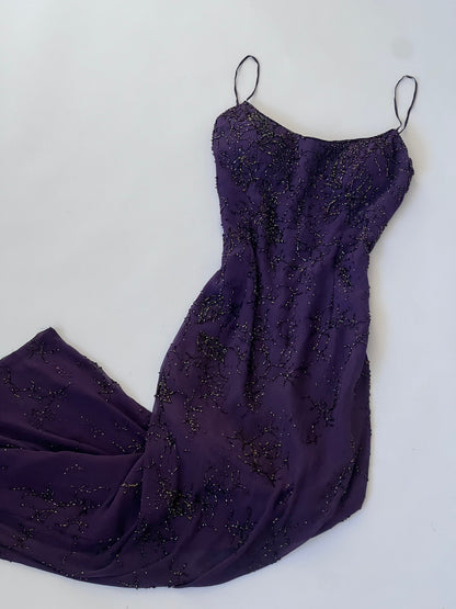 100% Silk Vintage Purple Beaded Dress