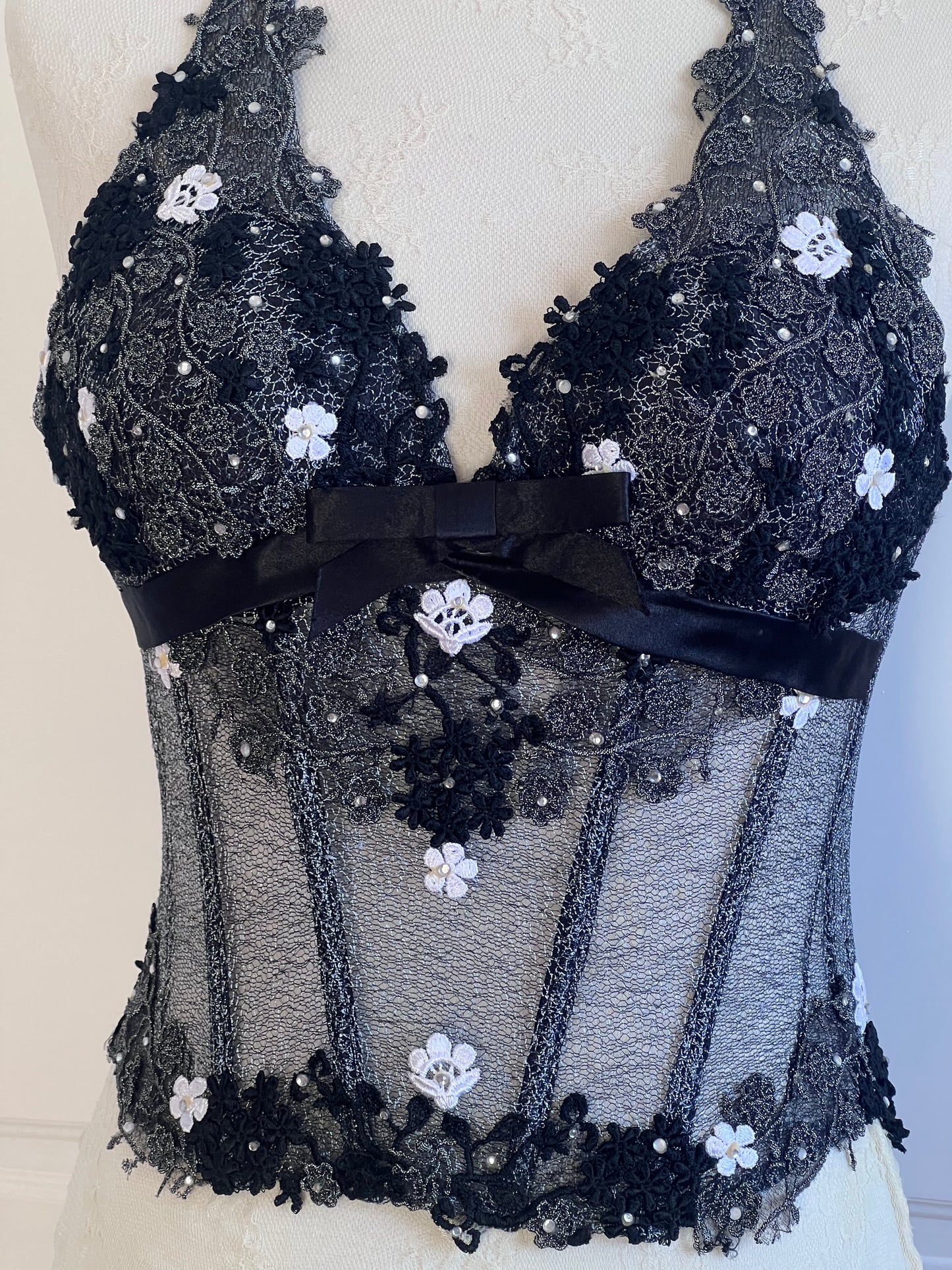 Luxurious Designer Black Floral Lace Corset
