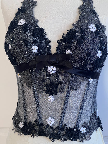 Luxurious Designer Black Floral Lace Corset
