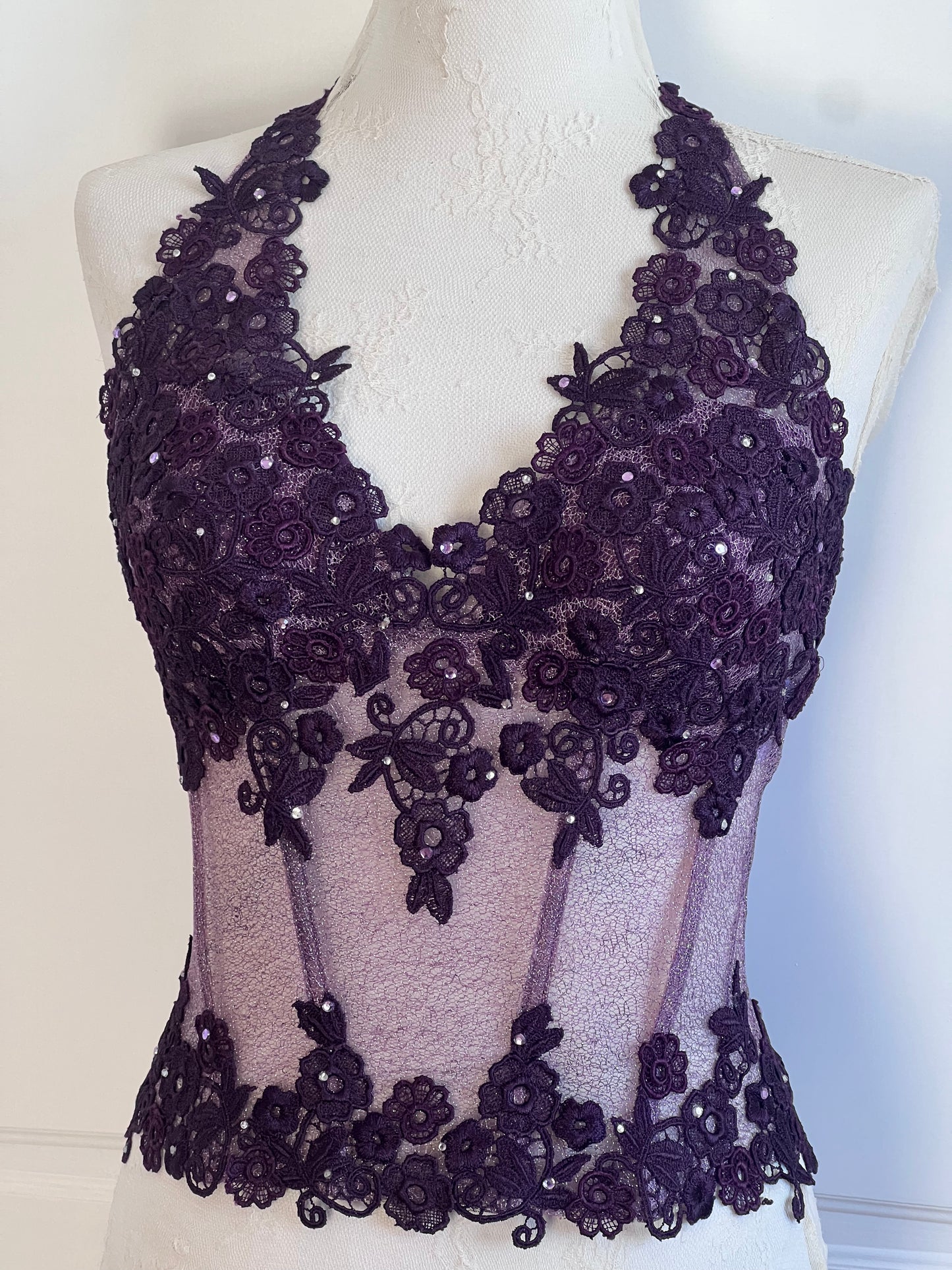Luxurious Designer Mauve Floral Lace Corset