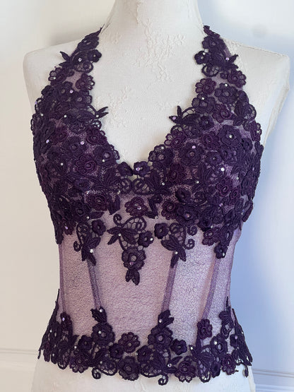 Luxurious Designer Mauve Floral Lace Corset
