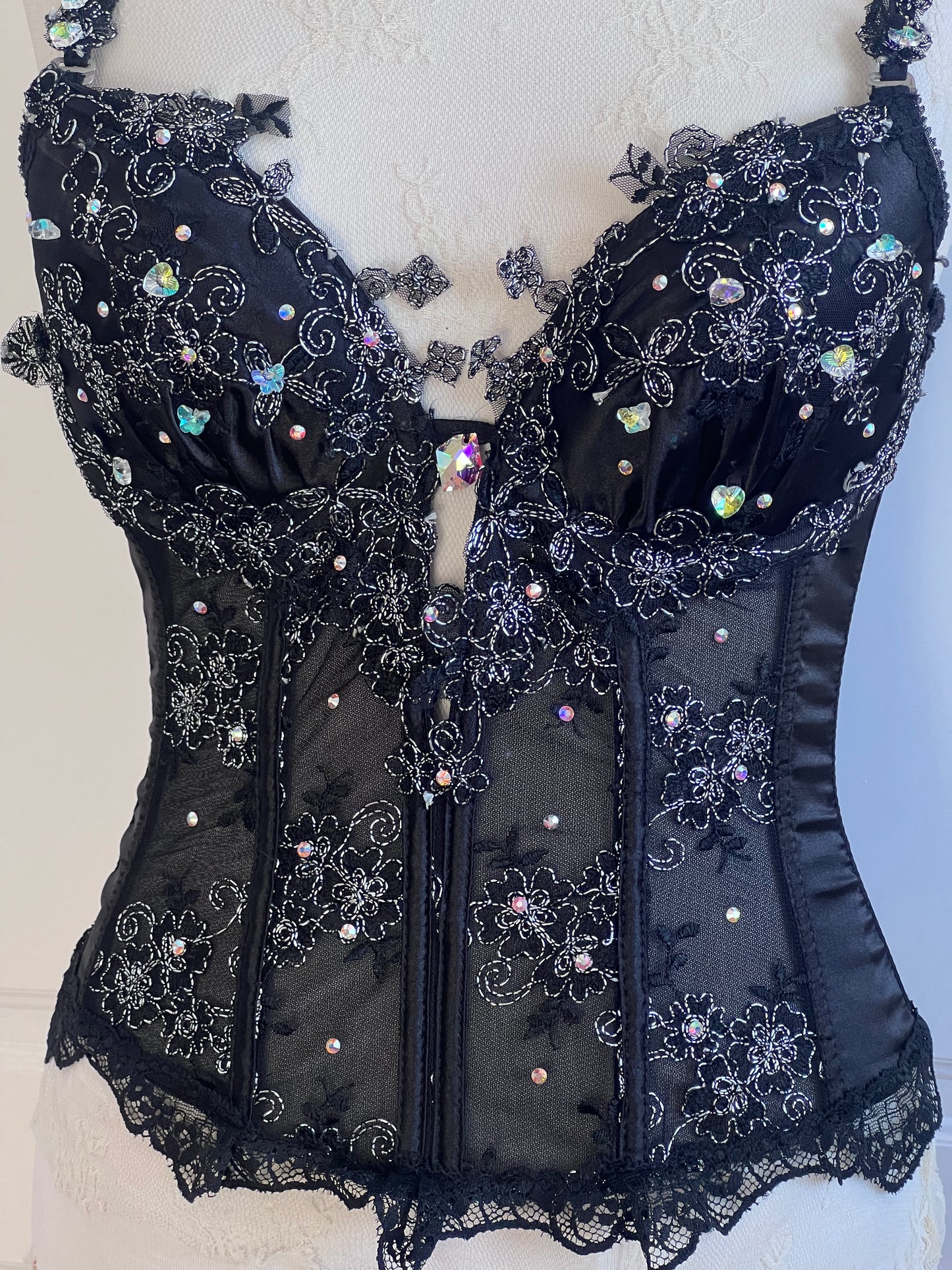 Luxurious Designer Black Crystal Corset Bodice
