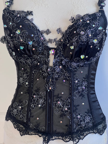 Luxurious Designer Black Crystal Corset Bodice