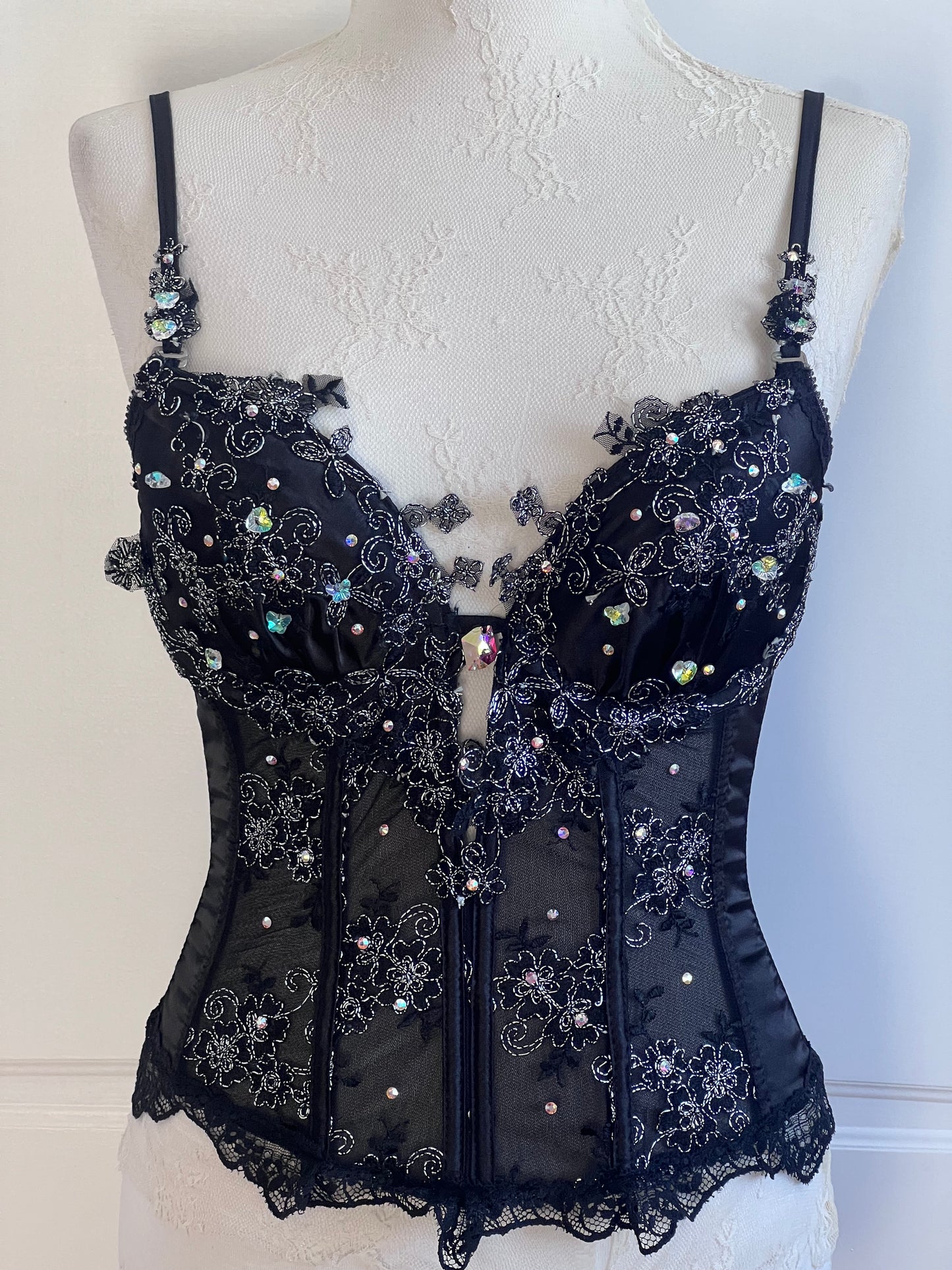 Luxurious Designer Black Crystal Corset Bodice