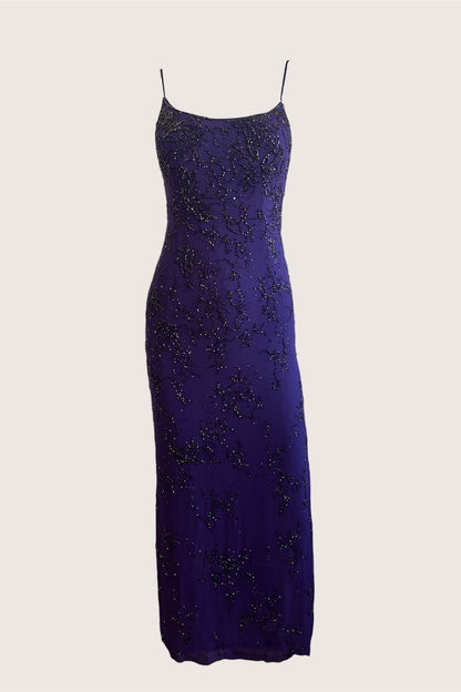100% Silk Vintage Purple Beaded Dress