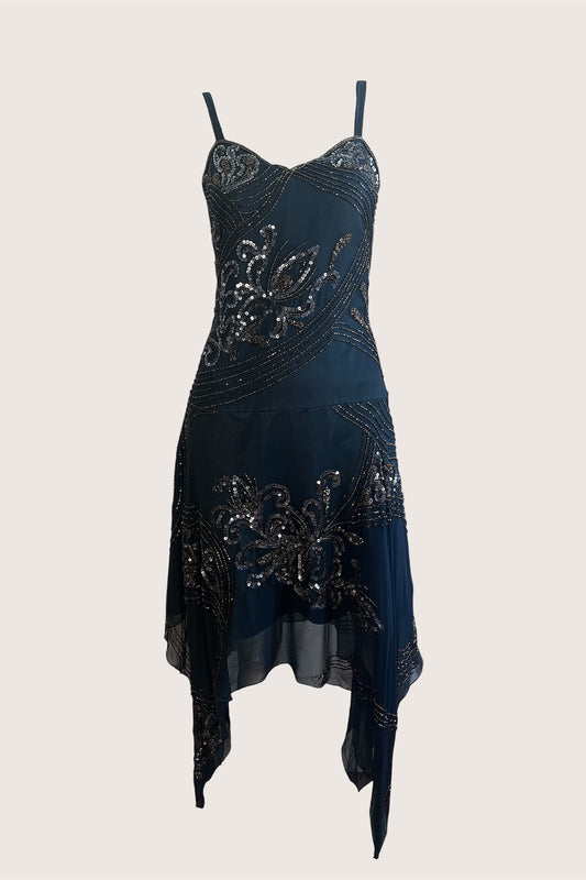 Vintage Dark Teal Beaded Dress