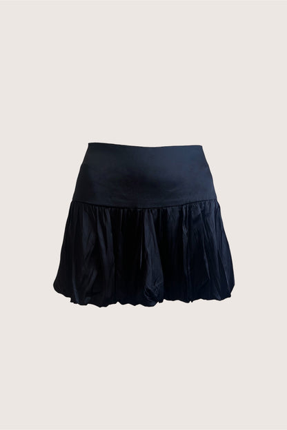 2000's Black Balloon Satin Mini Skirt