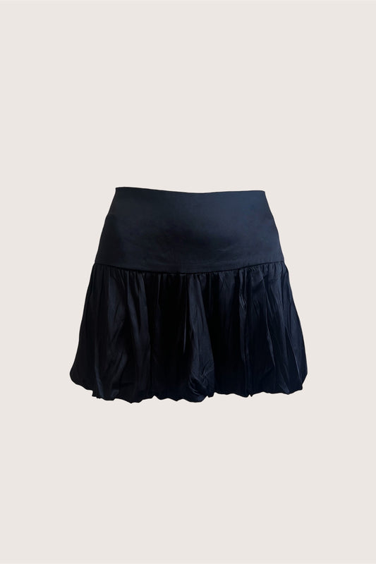 2000's Black Balloon Satin Mini Skirt