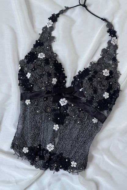 Luxurious Designer Black Floral Lace Corset