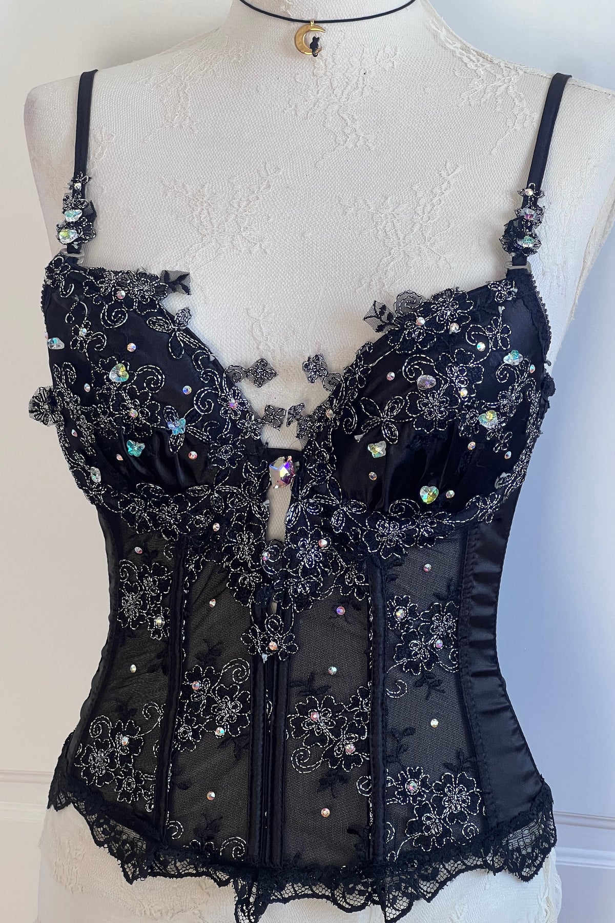 Luxurious Designer Black Crystal Corset Bodice