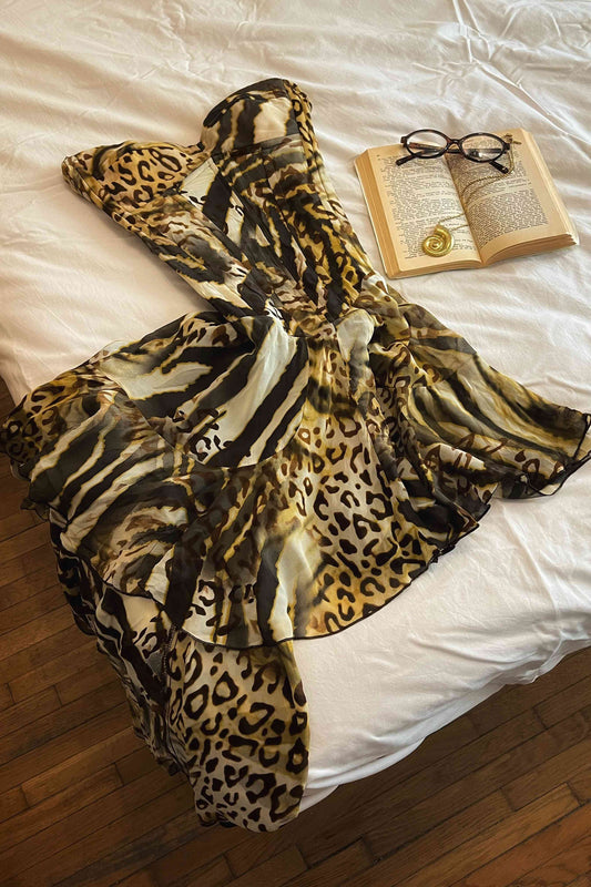 Vintage 2000's Leopard Print Corset Mini Dress