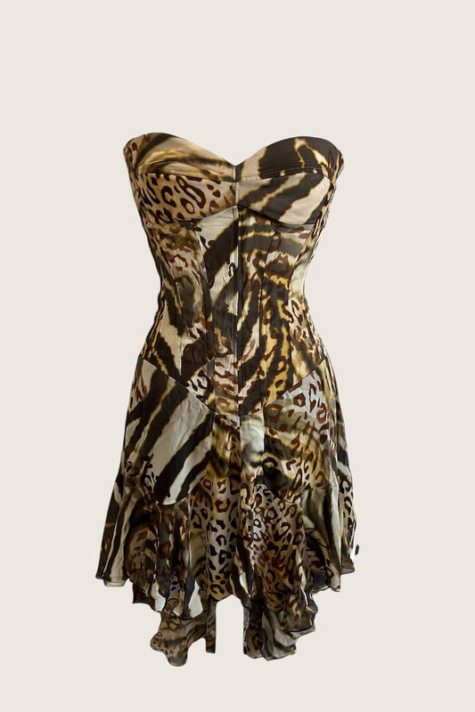 Vintage 2000's Leopard Print Corset Mini Dress