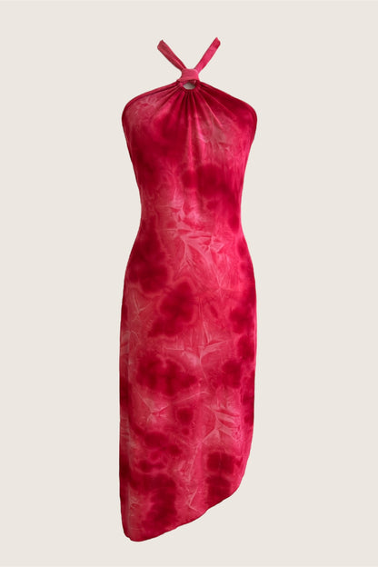 2000's Fuchsia Watercolor Halter Dress