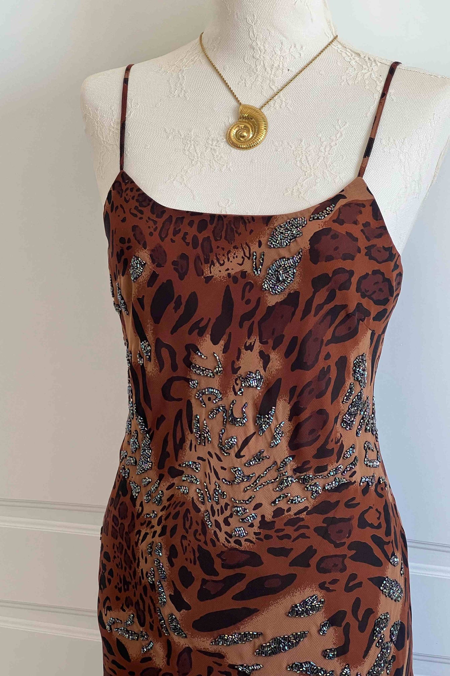 Luxurious Vintage Leopard Print Beaded Gown