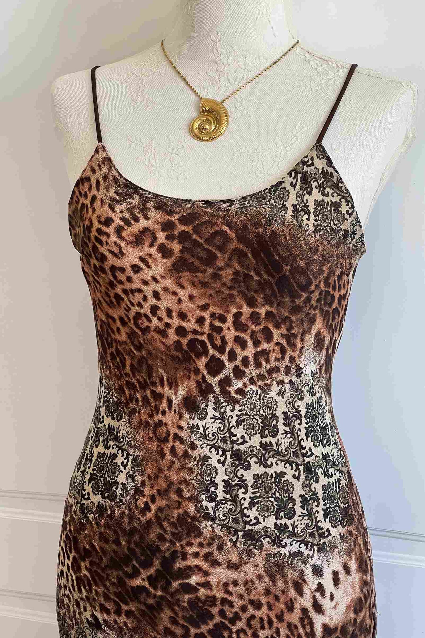 Vintage 2000's Leopard & Baroque Print Slip Dress