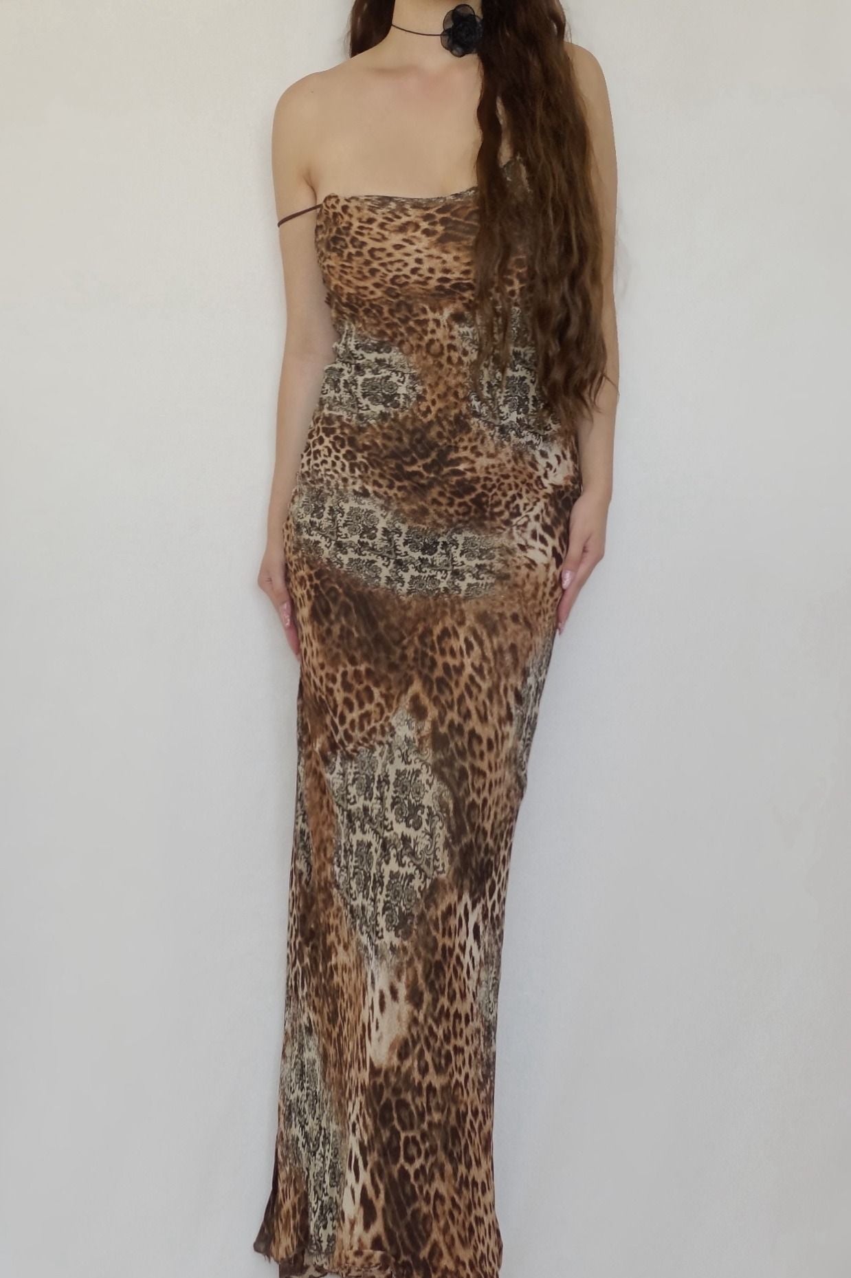 Vintage 2000's Leopard & Baroque Print Slip Dress