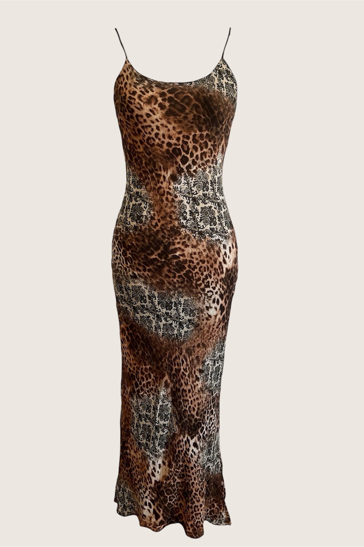 Vintage 2000's Leopard & Baroque Print Slip Dress