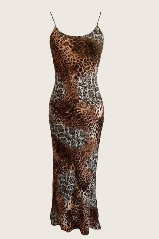 Vintage 2000's Leopard & Baroque Print Slip Dress