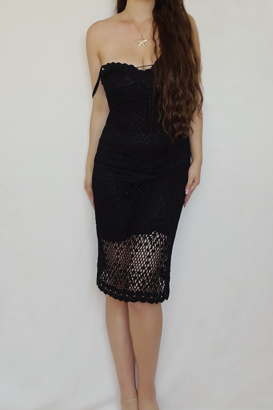 Vintage Black Crochet Midi Dress