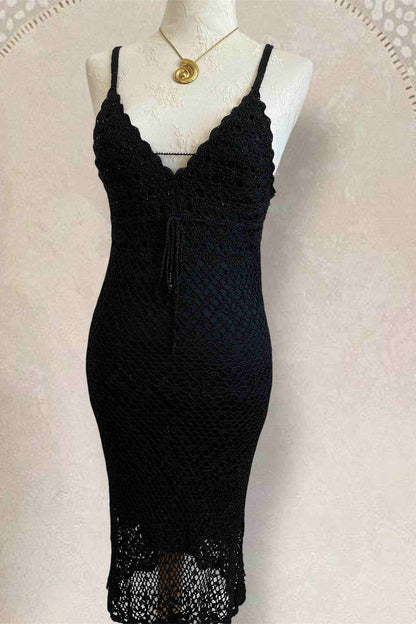 Vintage Black Crochet Midi Dress