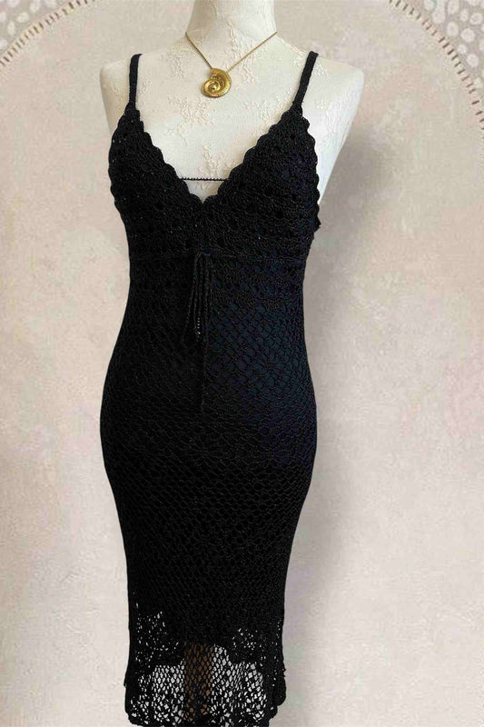 Vintage Black Crochet Midi Dress