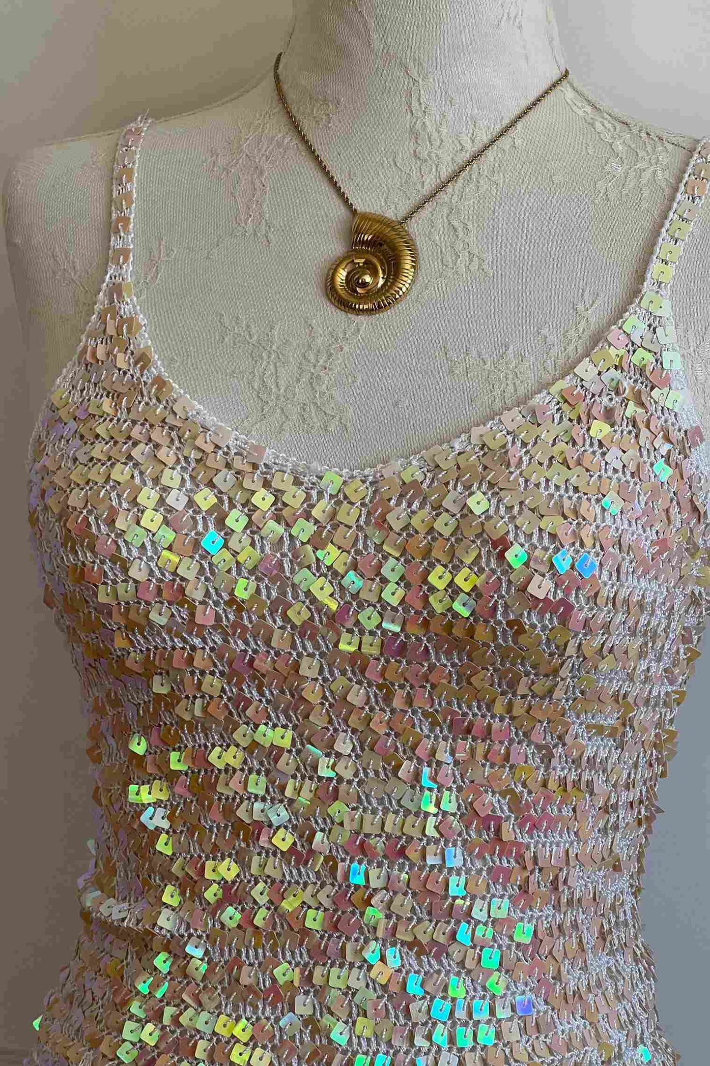 Vintage Iridescent Mini Crochet Dress
