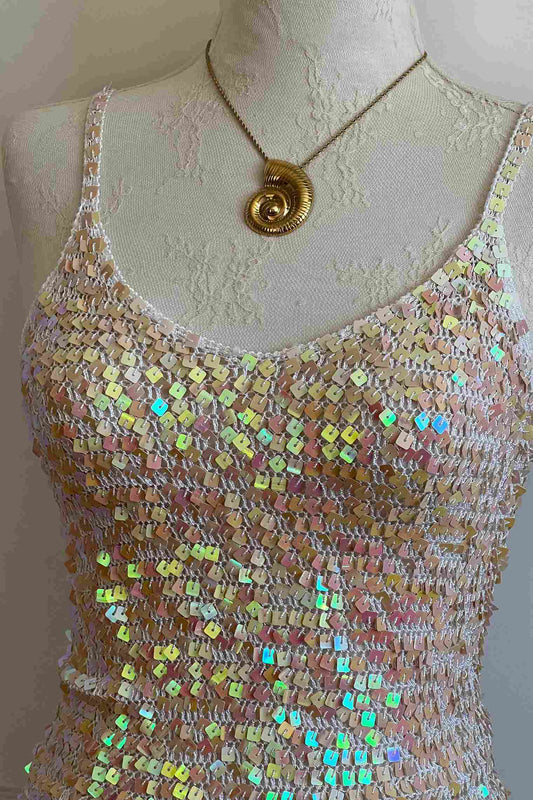 Vintage Iridescent Mini Crochet Dress