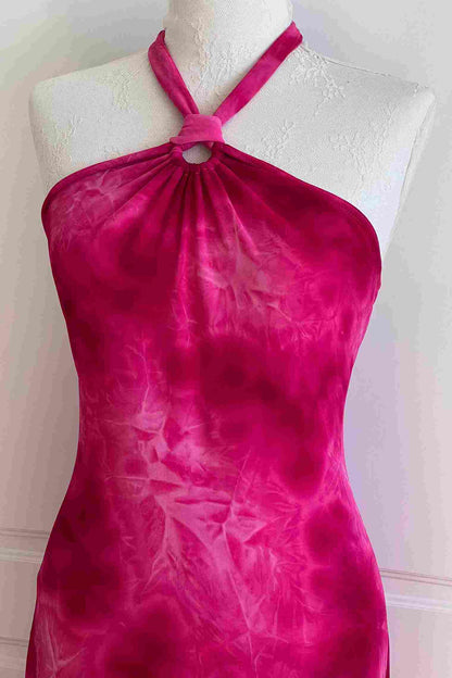 2000's Fuchsia Watercolor Halter Dress