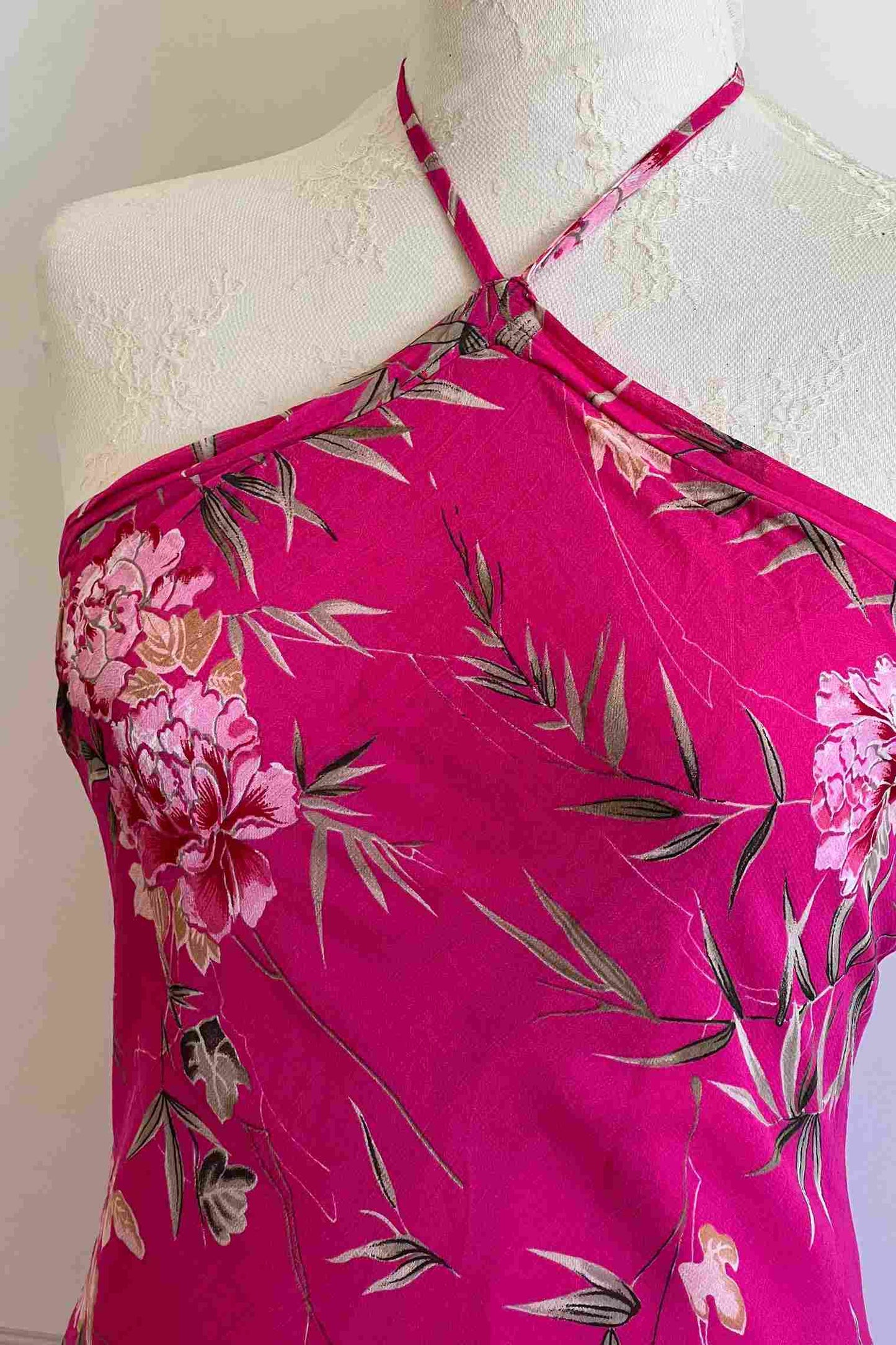 1990's Pink Floral Halter Dress