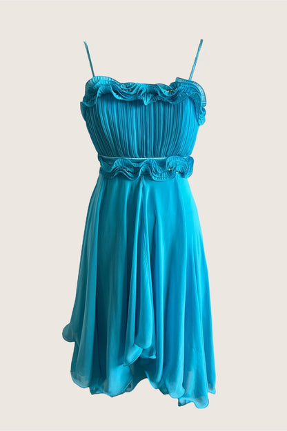Vintage Blue Mini Ruffle Dress