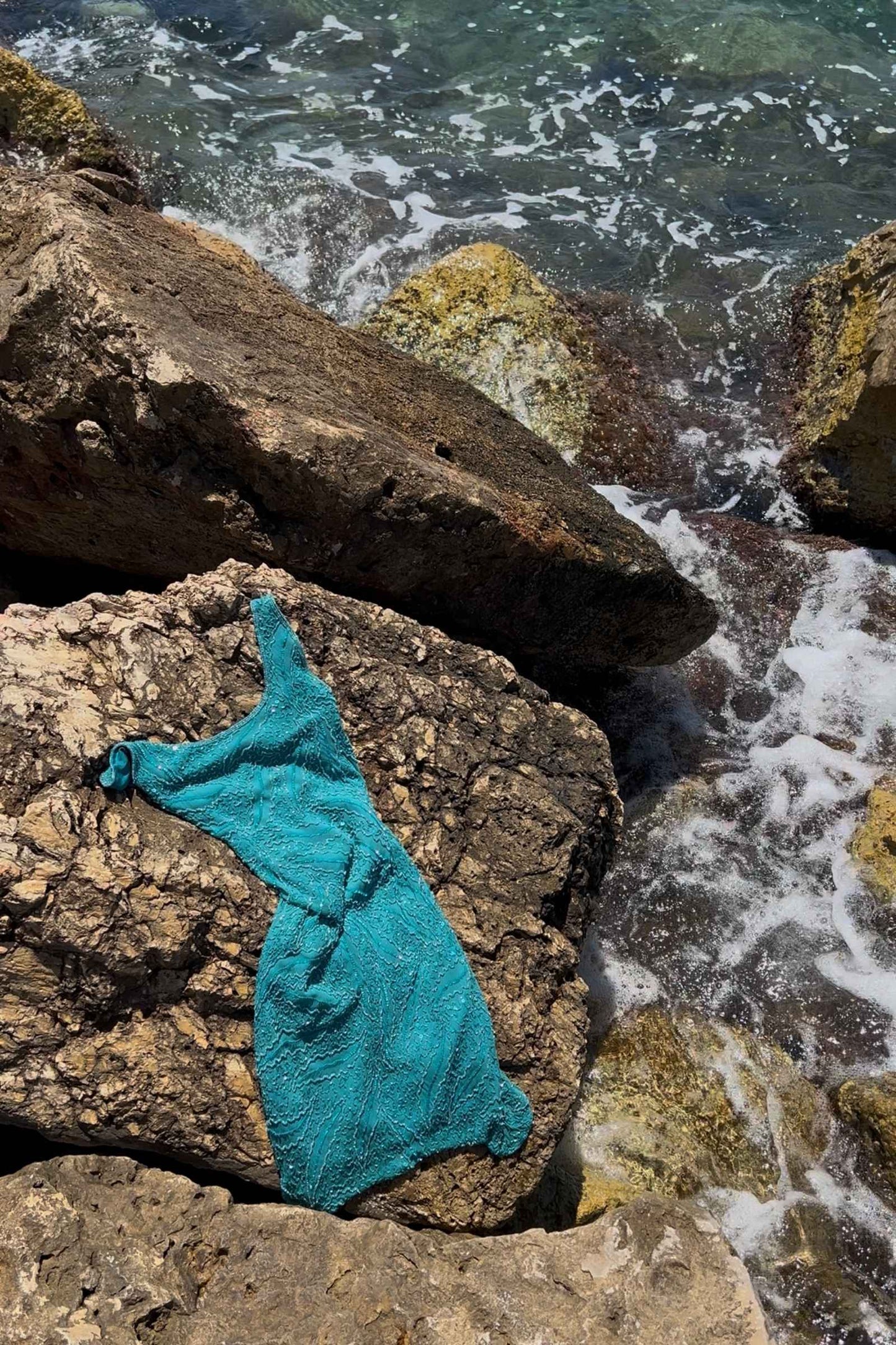 Vintage 100% Silk Teal Mini Beaded Dress