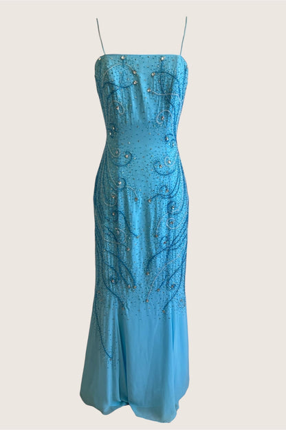 Vintage Luxurious Blue Beaded Gown