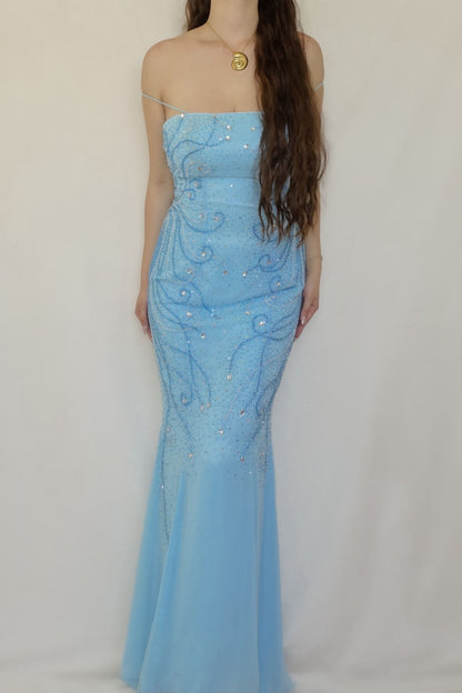 Vintage Luxurious Blue Beaded Gown