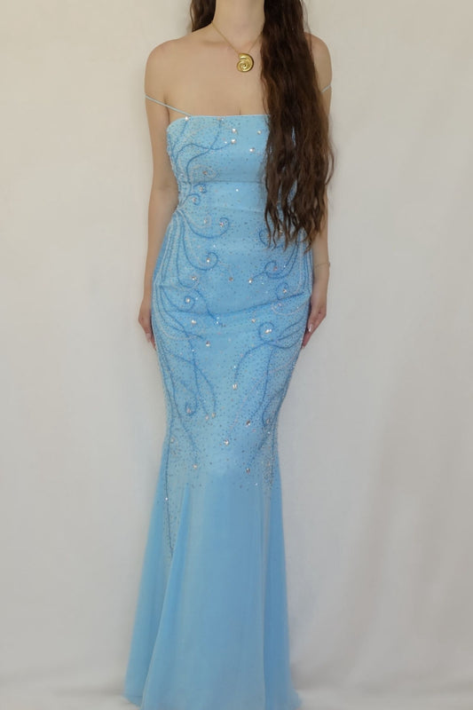 Vintage Luxurious Blue Beaded Gown
