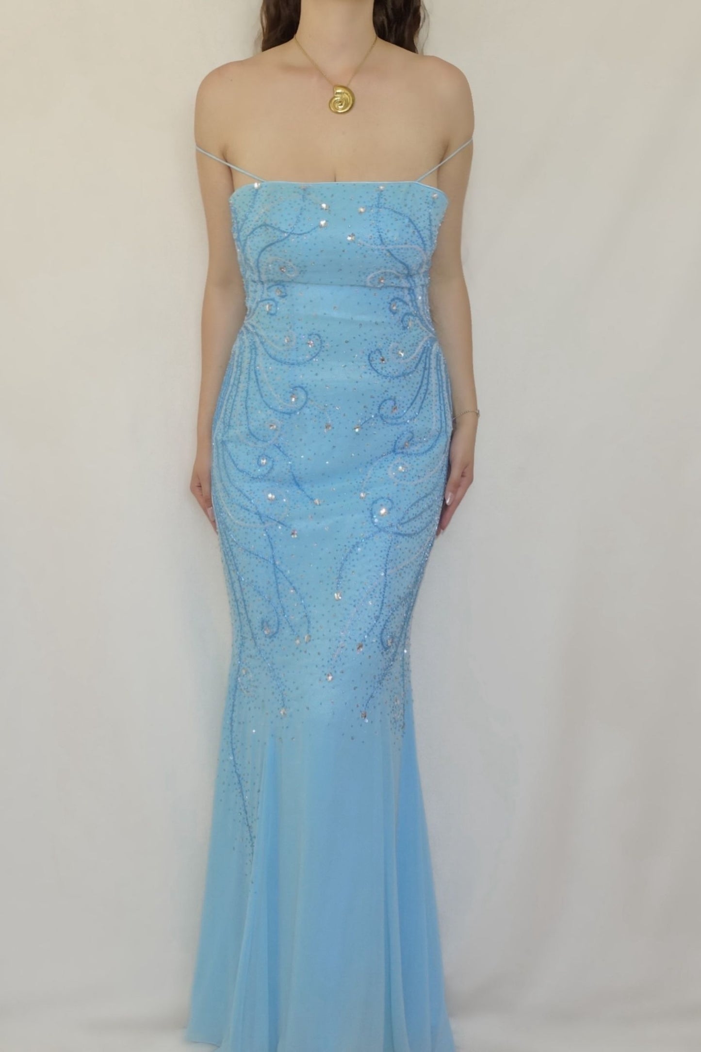 Vintage Luxurious Blue Beaded Gown