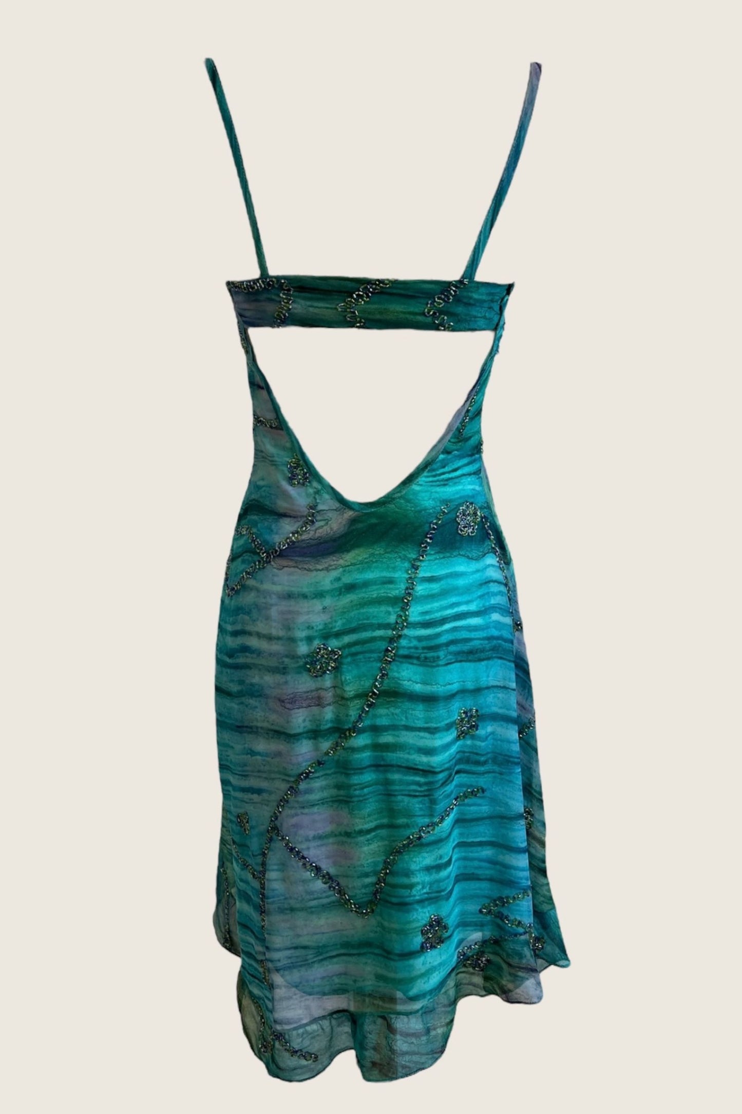Vintage Teal Mini Beaded Cut-Out Dress