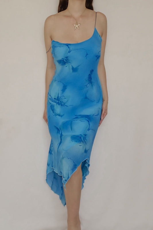 Vintage 1990's Blue Watercolor Slip Dress