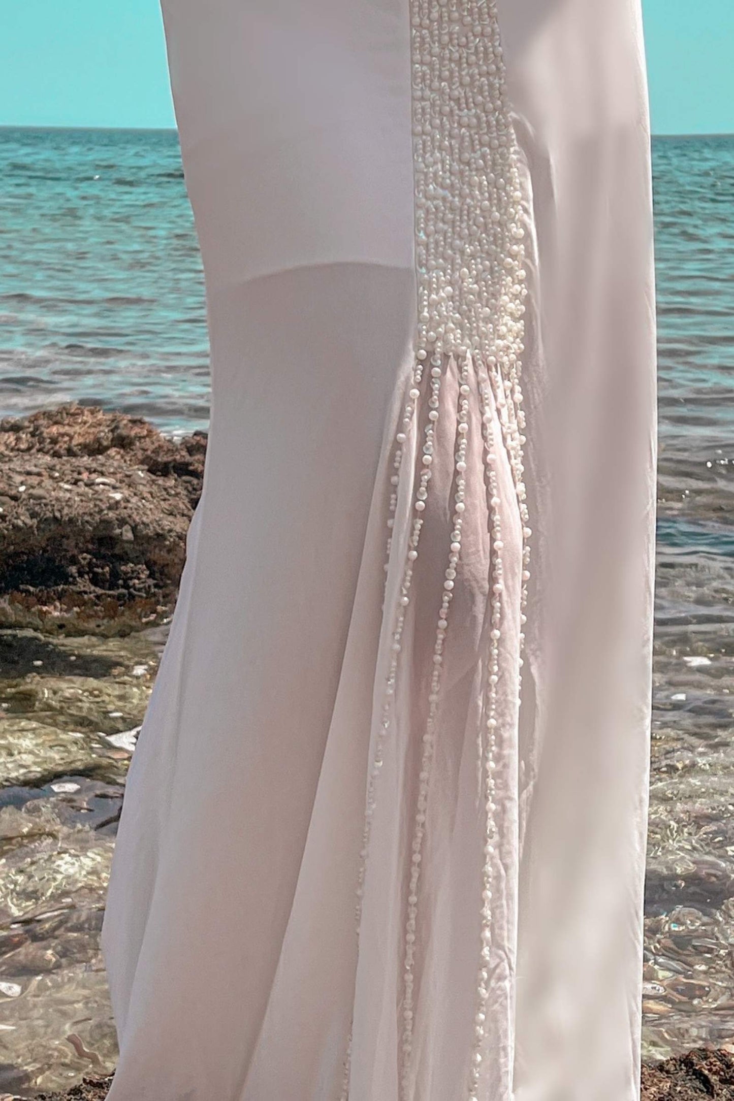 Vintage Seafoam White Beaded Gown