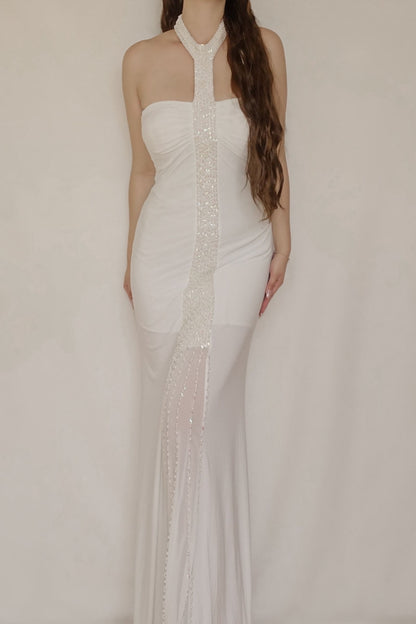 Vintage Seafoam White Beaded Gown