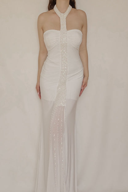 Vintage Seafoam White Beaded Gown