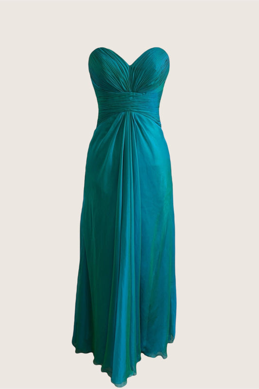 Vintage Teal Maxi Bustier Gown